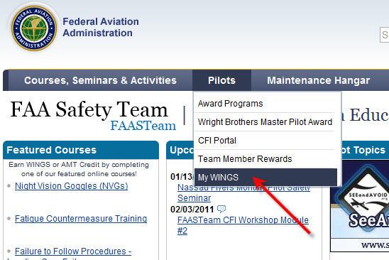 This complete WINGS Pilot Proficiency Program User s Guide can be seen (and downloaded) by clicking on the link in the WINGS Portal, as shown to the left.