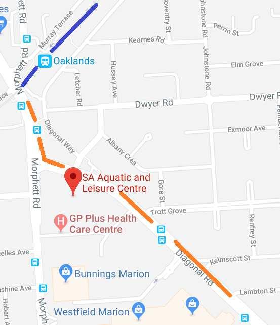 Travelling to SA Aquatic & Leisure Centre Oaklands railway station to and from City Stop 29, Morphett Road from City SA Aquatic & Liesure Centre