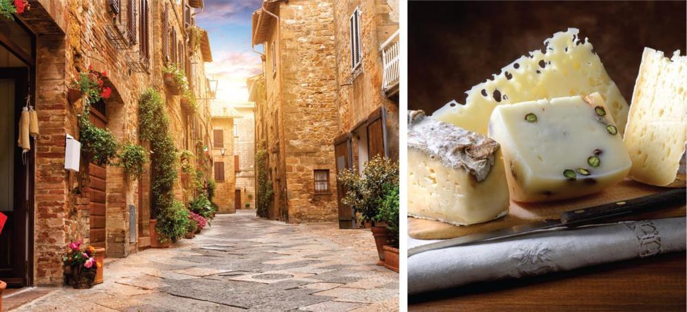 Culinary Inclusions Sample delectable wines during a wine tasting in the Chianti region. Spend time at a cheese farm to taste flavorful pecorino cheese.