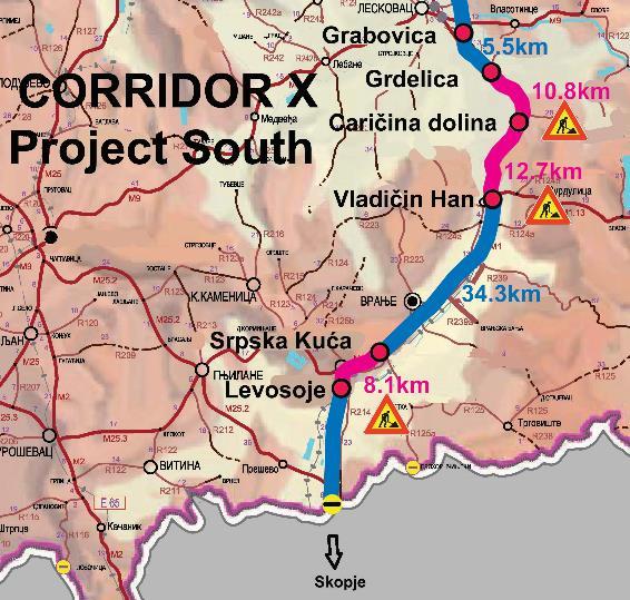 Е-75- full profile highway from Nis- Junction North to Presevo- Border crossing Presevo/Tabanoci with the Republic of Macedonia in the length of 74km PROJECT SOUTH Corridor X - Project South Section