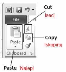 Cut, Copy i Paste Jedna od prednosti korišćenja softvera za obradu teksta prilikom sastavljanja dokumenta je mogućnost izmene. Tokom kucanja zgodno je koristiti Delete i Backspace tastere.