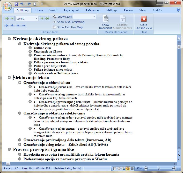 Uvod u Microsoft Office Word 2007 Promena načina prikaza dokumenta Print Layout prikaz za štampu je prikaz u kom su jasno definisani prelomi stranica i u njemu je omogućena opcija Zoom.