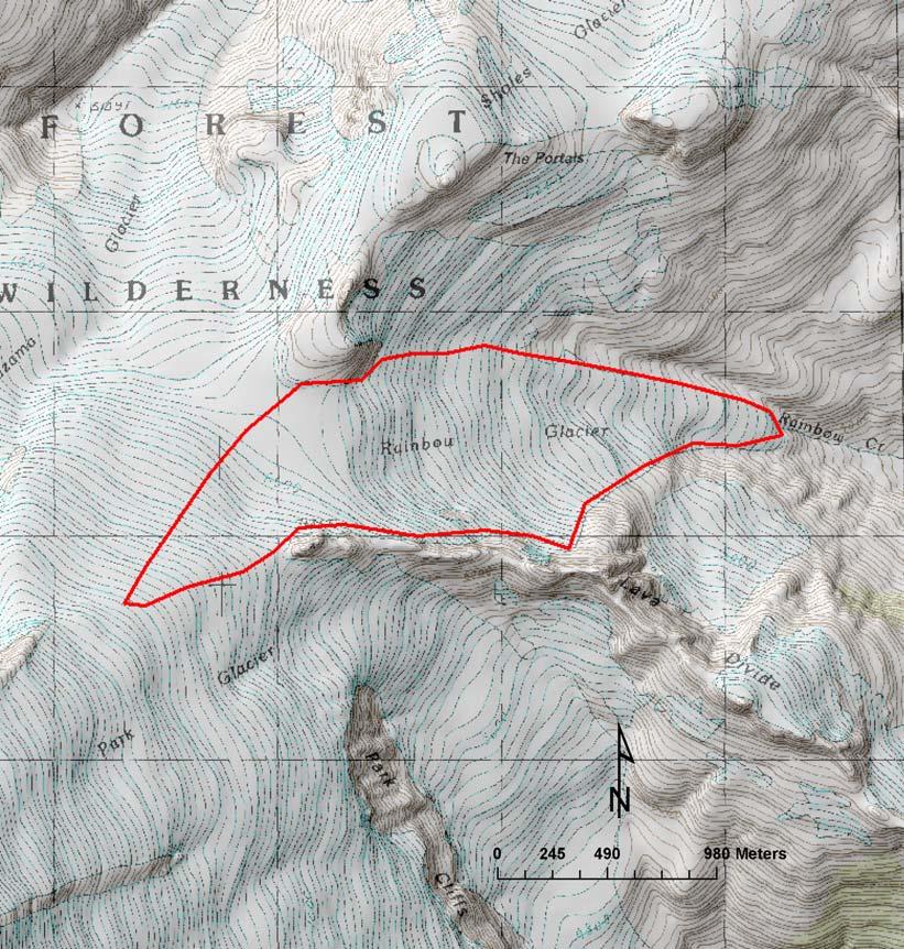 Figure 6: Digitized Outline of Rainbow Glacier and Vicinity (terminus area based on 1995 DOQQ).