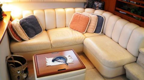 The VIP Guest cabin features an offset bed, ample storage, overhead hatch, opening port