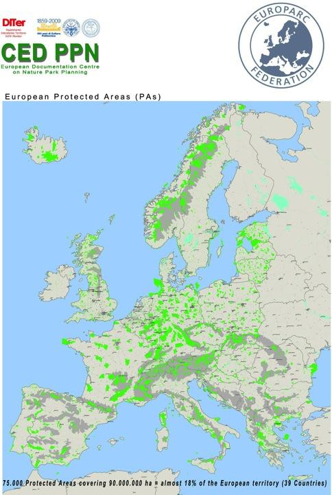 Europe s Protected Areas Some numbers About 68,200 protected areas in Europe (EU27) NaFonal/Regional designated PA covering almost 19% of EU = Italy + Spain surface About 7,7% of N2000 sites
