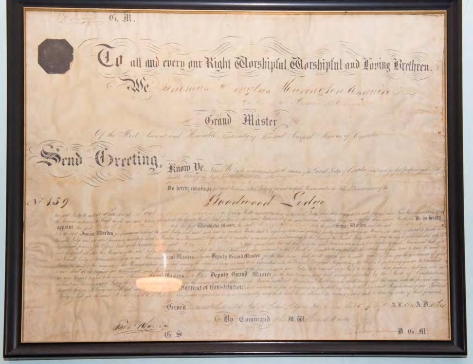 Goodwood Lodge Charter Dated 1864 The Charter is issued by the Grand Lodge of
