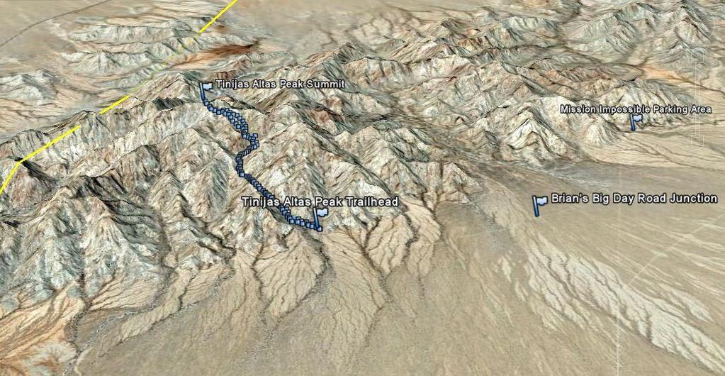 A Hiking Guide to Trails in the Yuma Area 21 Tinajas Altas Peak 3-D Image (orientation from the northeast): Tinajas Altas Peak 3-D Image (orientation