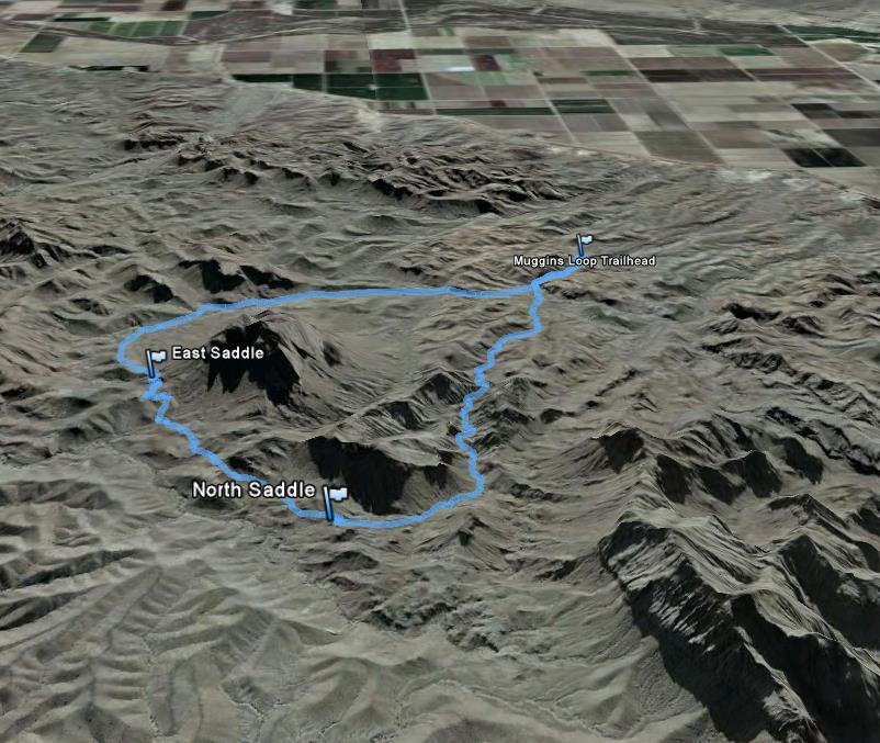 A Hiking Guide to Trails in the Yuma Area 52 Muggins Loop Points of Interest Clockwise Order (refer to topo map/photos that follow). Trailhead N32 44.034 W114 16.019 338 ft Climbing Cliff N32 44.