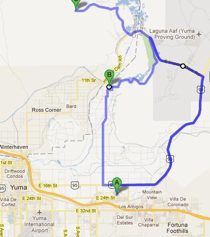 A Hiking Guide to Trails in the Yuma Area 78 Ridge Peak True Summit Hike, CA: Ridge Peak lies about 15 miles to the north-northeast of Yuma (14½ miles north of the AWC main campus).