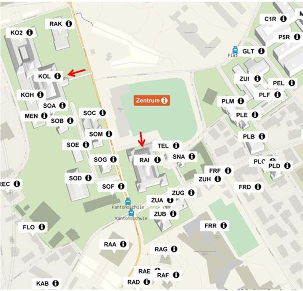 Maps Detailed view of the University buildings in the University's area "Zentrum" KOL: Main