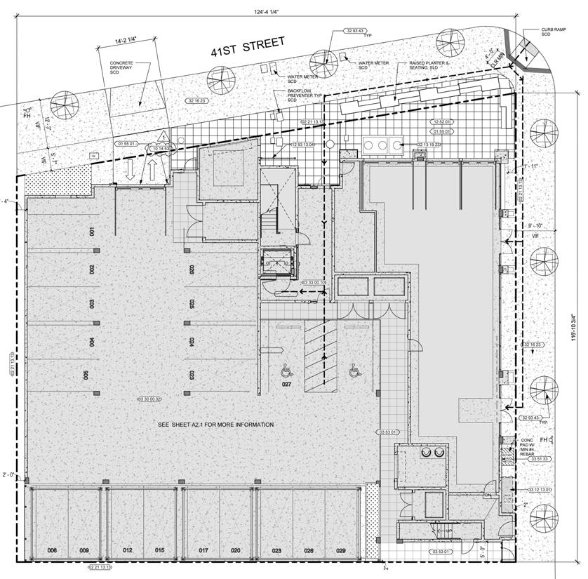 4045 BROADWAY, OAKLAND - SITE PLAN WITH CONCEPTUAL FLOOR PLAN T REE 41ST ST T 30-5 BROADWAY 116-10 3/4 Available 2,110 SF 30 Roll-Up Doors BROADWAY 29-9 REE 41ST ST Mechanical Bike Room
