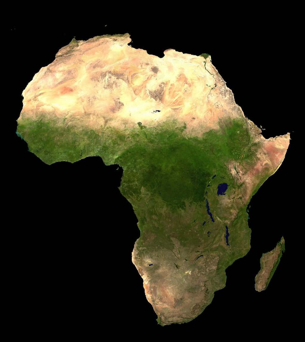 AFRICA Color the map to match a satellite image of Africa (Google Earth). Be sure to include lighter/darker shading for certain colors when needed (ex. light green to dark green).