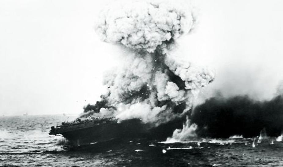 USS Lexington went down after it was torpedoed by Japanese