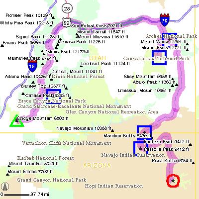 MAP: Overview Internet TripTik From : Zion National Stop At Stop At Stop At Stop At Stop At To : Bryce Canyon National Park, Ut : Arches National : Canyonlands National : Monument Valley, Utah :
