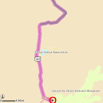MAP: 36 of 38 Continuing to Canyon De Chelly National Monument, Az Remaining Distance: 36.4 miles (58.6km) 31a. Continue on US-191.