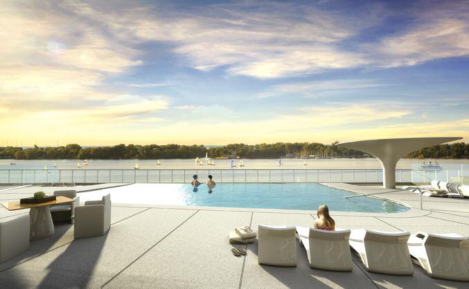 The glistening Infinity Pool adds shimmer and drama to the Outdoor Rooftop Terrace level.