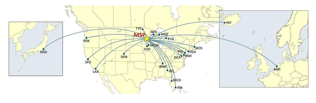 Air Service Added in 2016-2017 Ten airlines added a total of 24 additional routes from MSP in