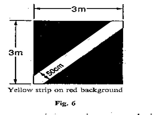 General Operating Instructions Part 91 Page 22 (6) A red panel 3 metres square with a yellow strip along one diagonal 50