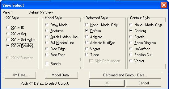 XY Style aktivirajte opciju XY vs Position Prozor View Select pritisnite XY Data.