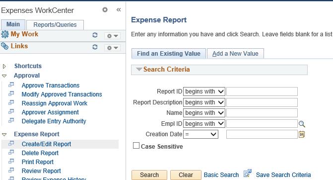 PeopleSoft Travel & Expense To update an existing report that has not been