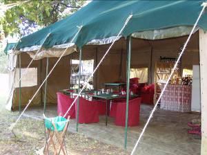 Lighting for the tents is via solar power, and a generator is provided for charging batteries and
