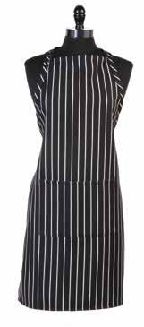 ACCESSORIES GENESIS APRONS BLACK CHALK STRIPE Comfort, contour, and class are combined for the bustling kitchen brigade.