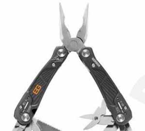 TOOLS BEAR GRYLLS ULTIMATE MULTI-TOOL 12 Functions Fine Edge Blade Large Flat Head Driver Full Serrated Blade Cross Driver Bottle Opener Can Opener Small Flat Head Driver Saw Scissors Needlenose