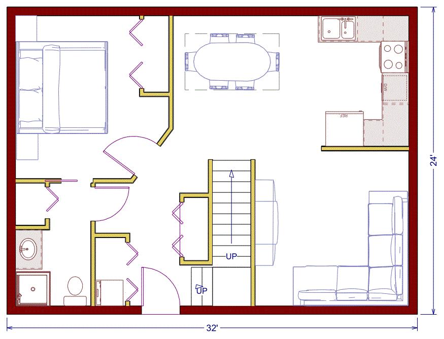 Drawing 6: Main floor 768 sqft cottage (A)