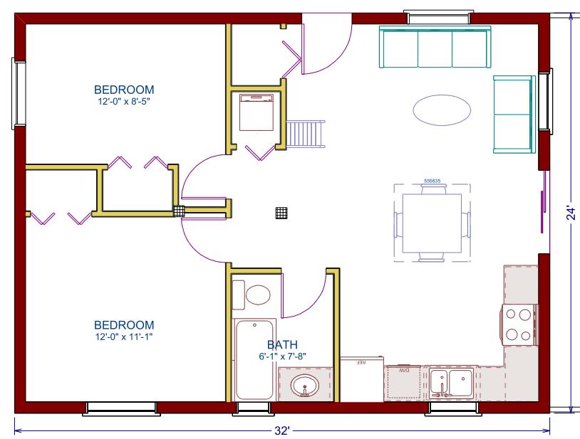 Drawing 10: Main floor 768 sqft cottage (C)