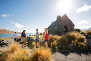 LAND IN CHRISTCHURCH, TRAVEL THROUGH THE SCENIC CANTERBURY PLAINS AND ARRIVE AT LAKE TEKAPO.