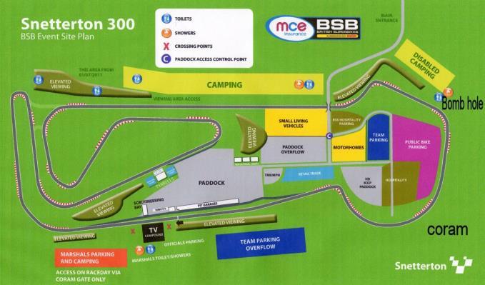 9 Snetterton Marshal parking and campsite Marshal car parking is adjacent to the marshal s campsite; Access is through the main circuit entrance, turn left and follow the perimeter road around the