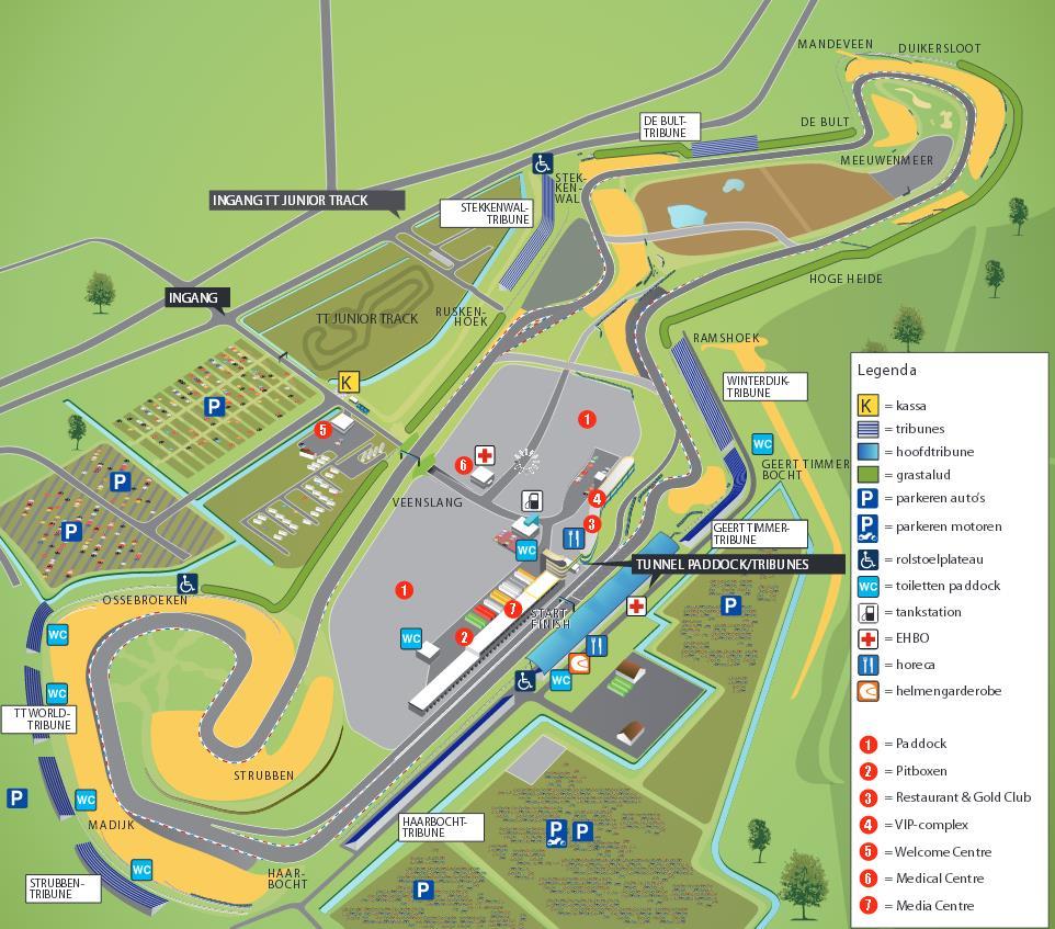 11 TT Circuit Assen Marshal parking and camp site Upon arrival at the circuit proceed to the camp site which is adjacent to the paddock entrance by the 'Welcome centre'.