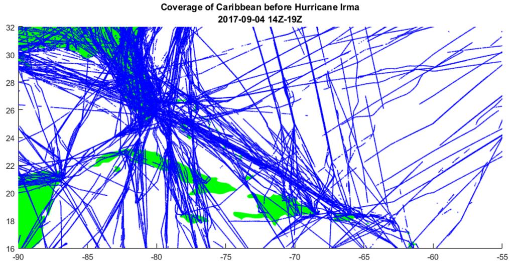 ADS-B Aircraft Tracks in Caribbean from Aireon before and during Hurricane Irma