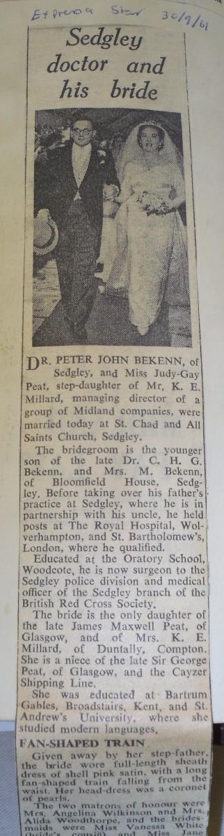 Dr Peter Bekenn. In September 1961 Dr Peter Bekenn married at St Chad's Catholic Church in Sedgley.
