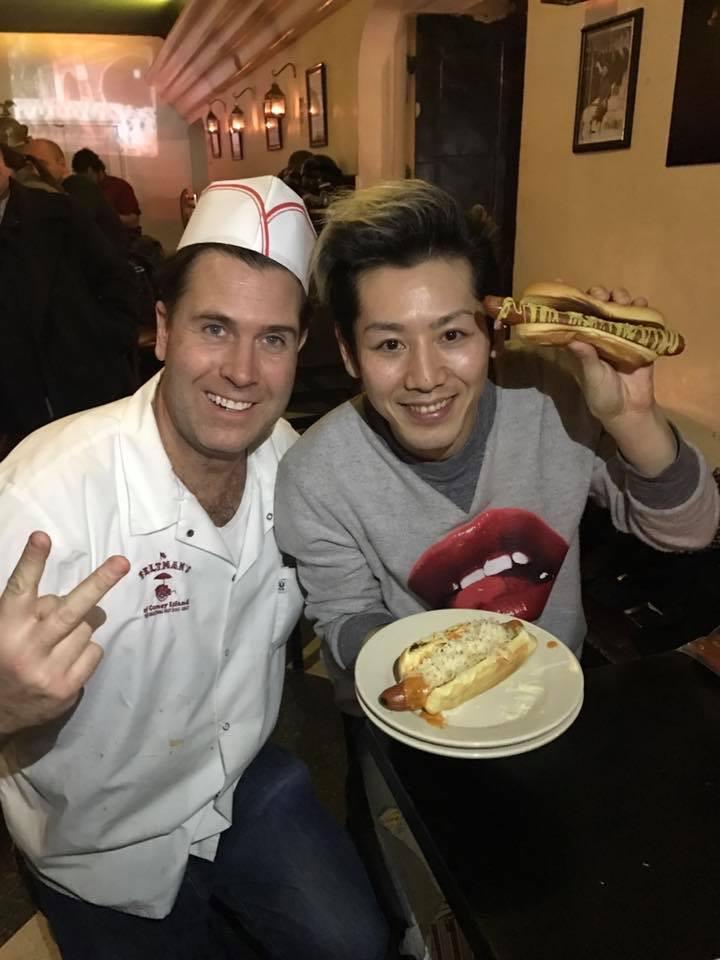 Feltman s owner Michael Quinn with eating champ Takeru