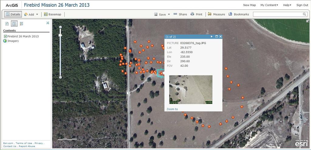 Spatially Displaying Aerial Photographs Aerial photos taken by Firebird uploaded to ArcGIS Online Point