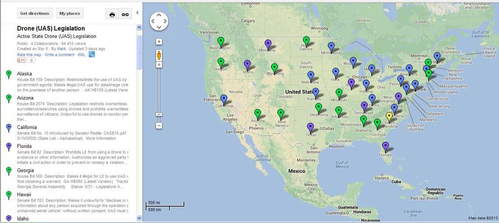 Nationwide UAS Legislation Interactive Map: http://amablog.modelaircraft.