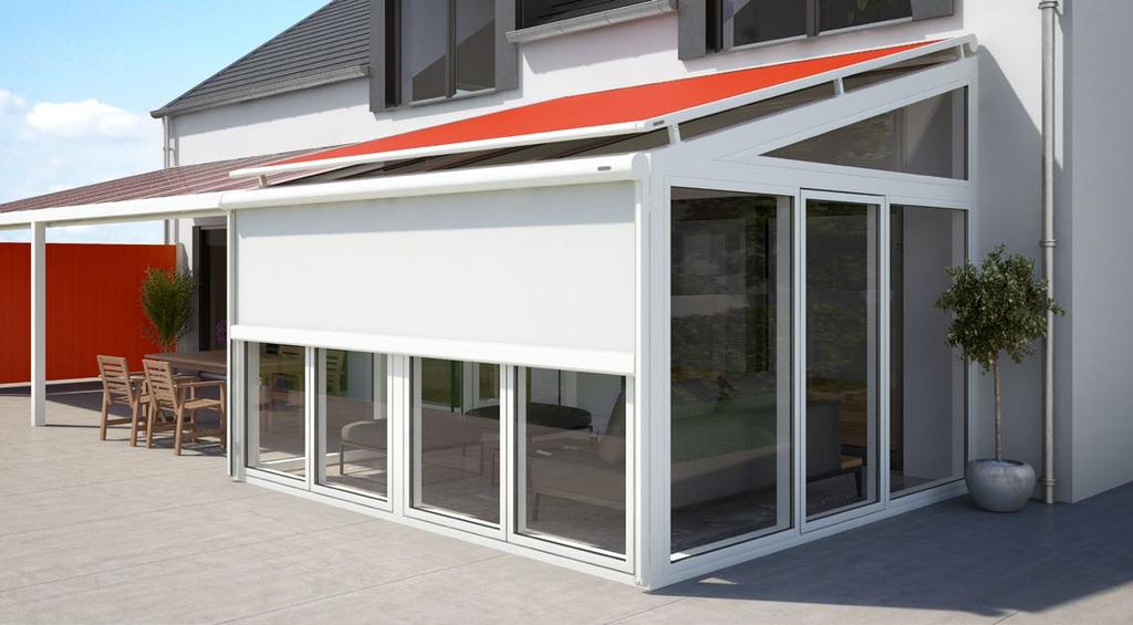 Vertical designer blinds for conservatories and glass canopies Simply mask out glances and low-lying sun. Sit protected from the wind and rain. Enjoy the warmth of the day for longer.