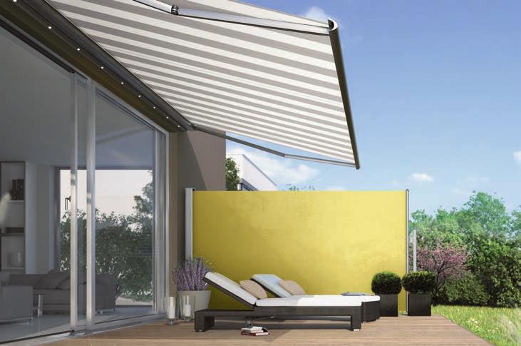 Paravento the side privacy protection Frame colour RAL 9007 I Awning pattern 3-865 I Paravento pattern 3-831 The stylish Paravento side awning shelters you from curious onlookers, sunlight and