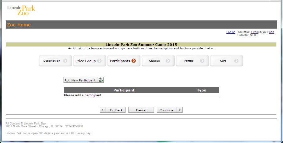 Step 2: Adding Campers On this page, you will add the camper(s) name(s).
