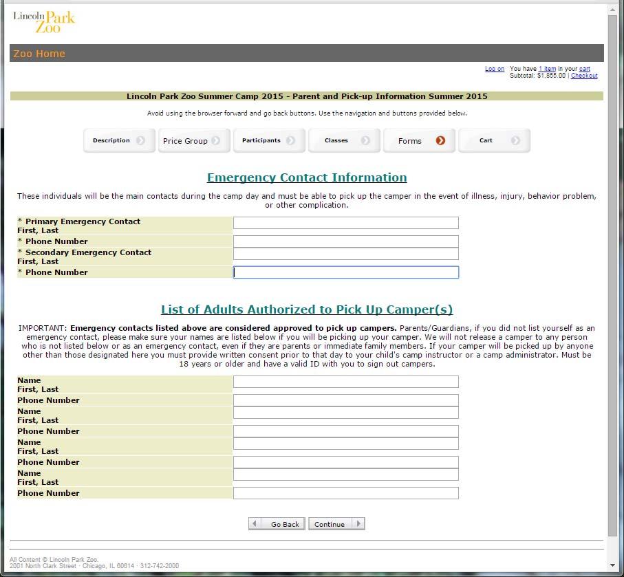 Step 5: Finishing up Registration Complete this form by including two designated emergency contacts and then list