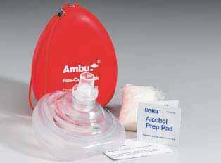 CPR faceshield, 4 exam quality gloves, 1 personal antimicrobial wipe, red CPR One-Way Valve Faceshield, Latex Free