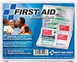 First Aid Guide, vinyl gloves, ample and gauze, trauma pad, compress, antiseptics, ointments including burn relief and ibuprofen, aspirin and extrastrength non-aspirin