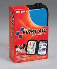 First Aid Guide, accident report form, "Call 911" flag, poncho, light stick, vinyl gloves, instant cold compress, blister