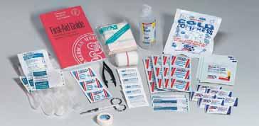 First aid tape roll 1 ea 4-1/2" Scissors, nickel plated 1 ea 4" Tweezers, plastic 2 ea Exam quality vinyl gloves, 1 pair 1 ea First aid guide 222-G 223-U/FAO & 223-G 25 person, 106-piece bulk kit qty.