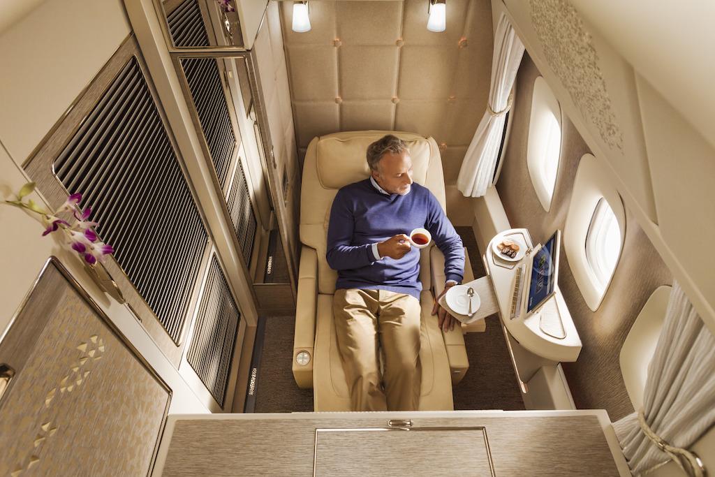 Zero-gravity position To ensure all First Class customers have a view, Emirates is introducing the industry s first virtual windows for suites located in the middle aisle.