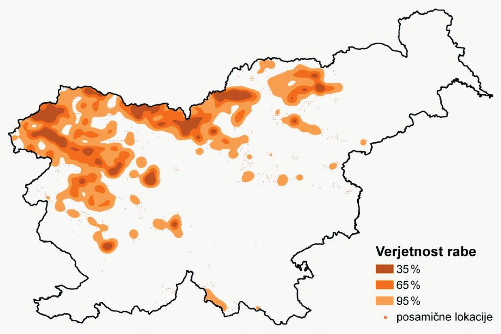 Slika 5: Razširjenost gamsa v Sloveniji in relativne  374 GozdV