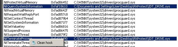 Slika 4.16: Uklanjanje pojedinačnih modifikacija u SSDT tablici Korisnik je odlučio ukloniti modifikacije koje je proveo upravljački program IDT_DRIVE, razvijen u okviru ovog rada.