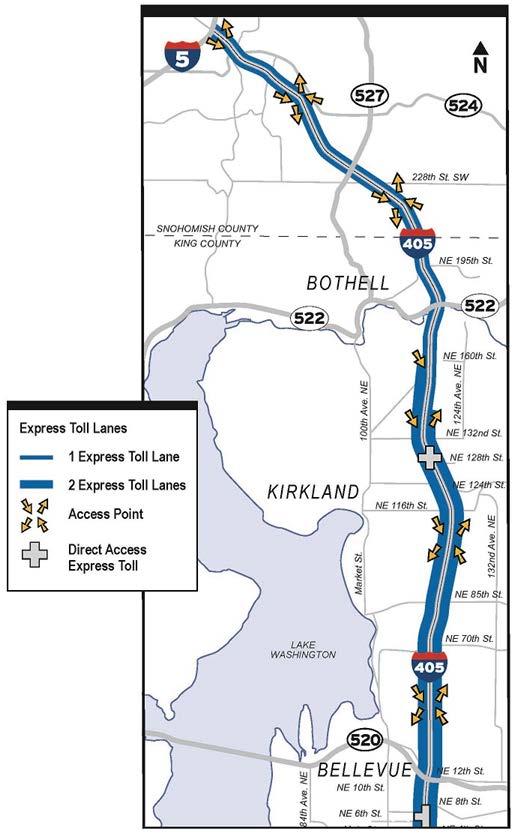 Access to I-405 Express Toll Lanes Converting HOV lanes to express toll lanes The HOV lane between I-5 and SR 522 will be converted to a single express toll lane The HOV lane between SR 522 and
