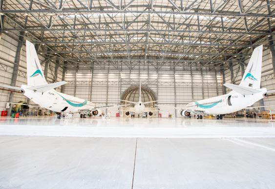 The hangar is strategically positioned directly next to the main taxiway and offers services for both line and base maintenance.